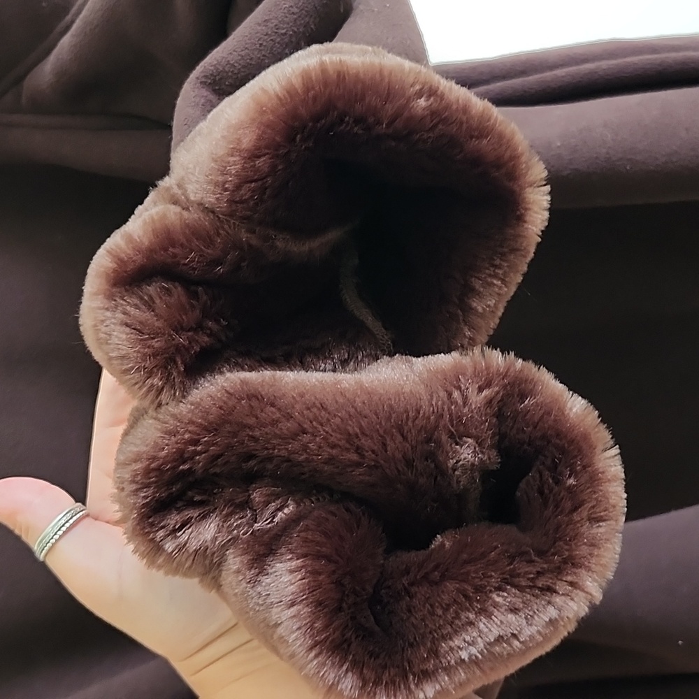 Coaco Vintage Brown Faux Suede Faux Fur Lined Jacket Cozy Chic Vegan Small - Picture 8 of 8